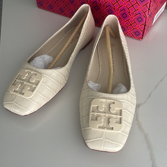 Georgia Square-Toe Croc-Embossed Leather Ballet Flats - Picture 4 of 5